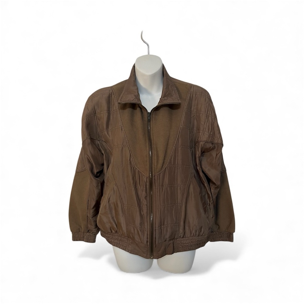 Retro Y2K LAvon brown nylon track jacket satin bomber partial corduroy PM Silk